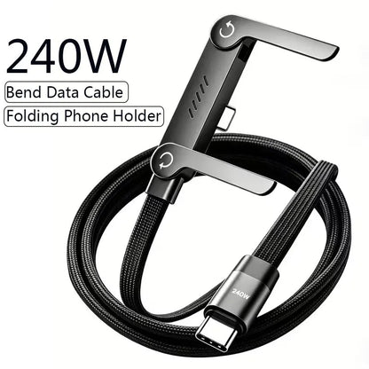 Fast Charging Cable with Foldable Phone Stand – 2-in-1 Design