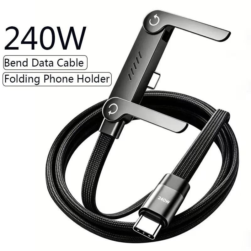 Fast Charging Cable with Foldable Phone Stand – 2-in-1 Design