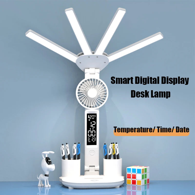 3-in-1 Multifunctional LED Desk Lamp with Fan, Calendar, and Clock