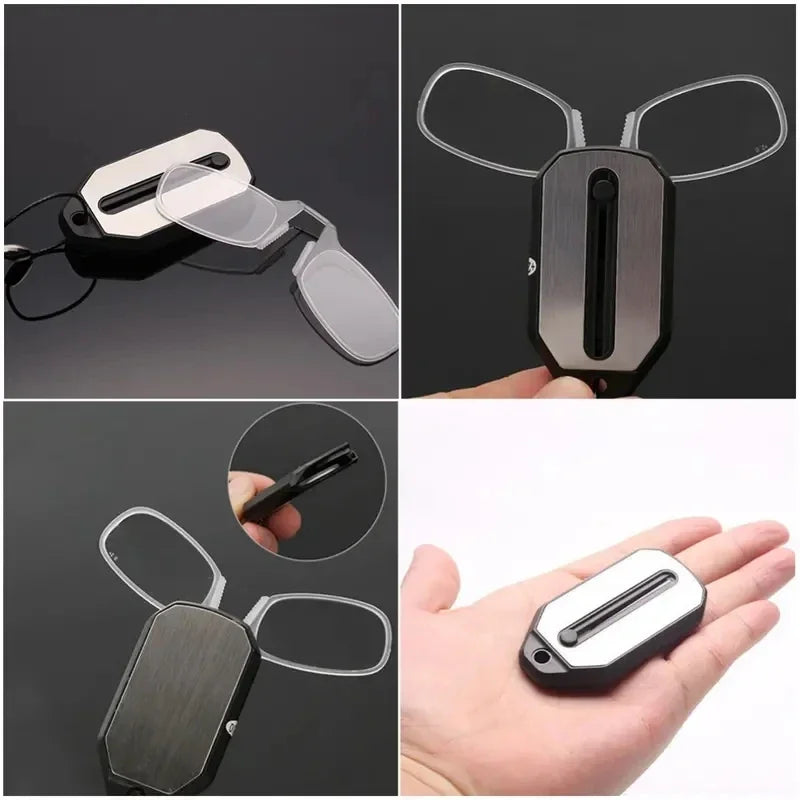 Portable Folding Nose Clip Reading Glasses with Keychain