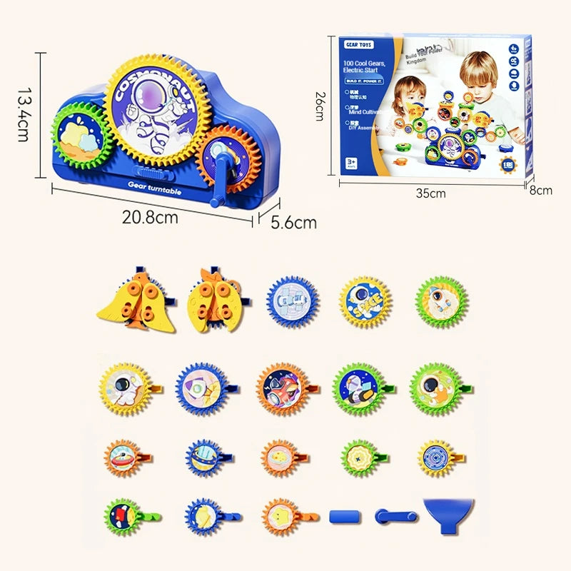 Electric Gear Building Set for Kids – 3D Rotating STEM Construction Toy