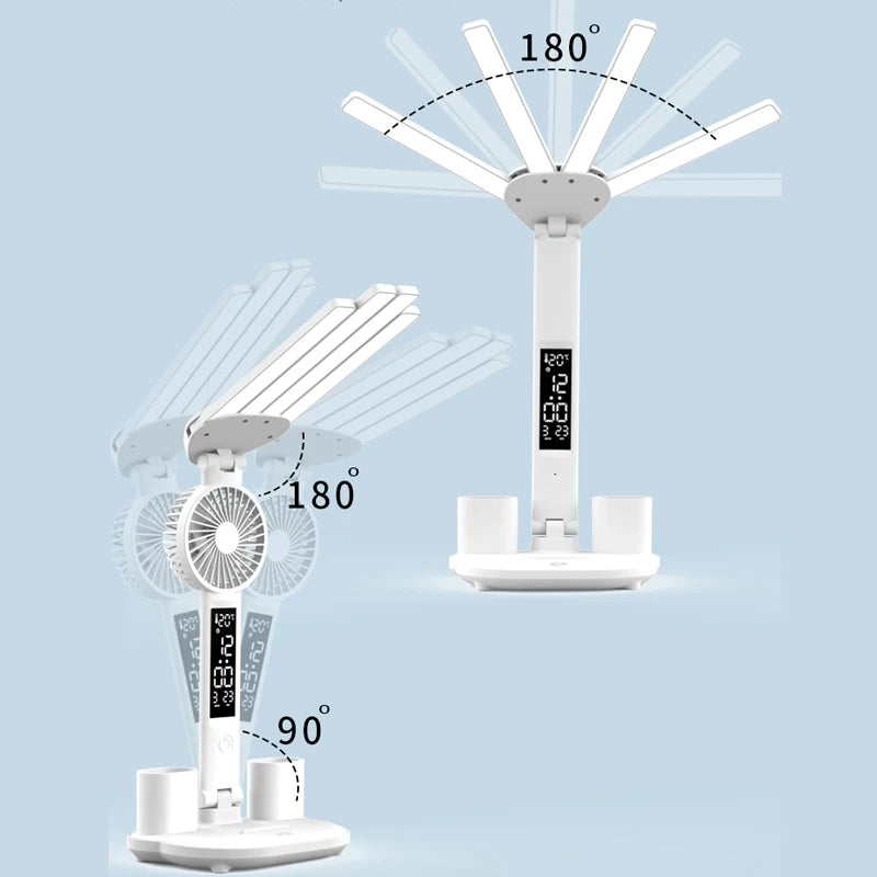 3-in-1 Multifunctional LED Desk Lamp with Fan, Calendar, and Clock