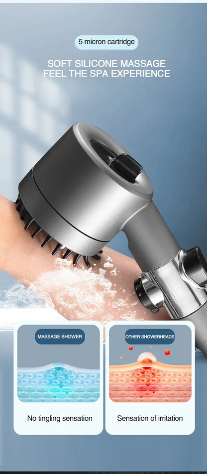 High-Pressure Shower Head with Adjustable Spray & Built-in Massage Brush