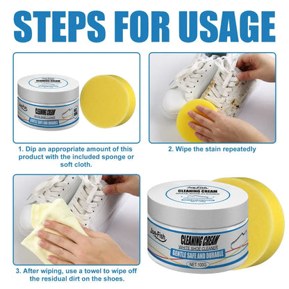 White Shoe Cleaning Cream with Sponge – Instant Stain Remover