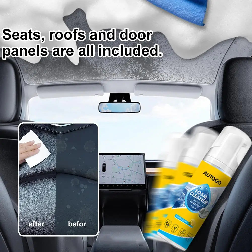 Multi-Purpose Foam Cleaner for Car Interior Surfaces (150 ml / 5.1 fl oz) with Cloth and Sponge