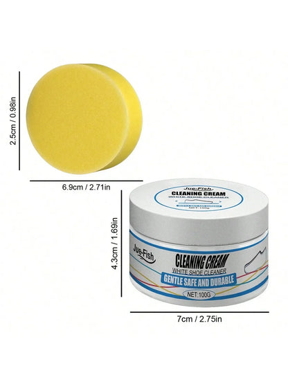 White Shoe Cleaning Cream with Sponge – Instant Stain Remover