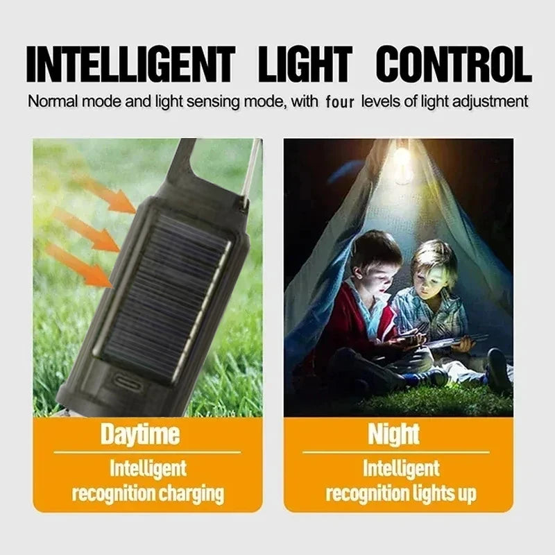 Solar Camping Light – Rechargeable Waterproof Hanging Lamp with 3 Brightness Modes