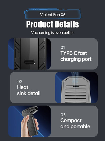 X6 TurboJet – 140,000 RPM Handheld Air Blower & Vacuum Cleaner with High-Capacity Battery
