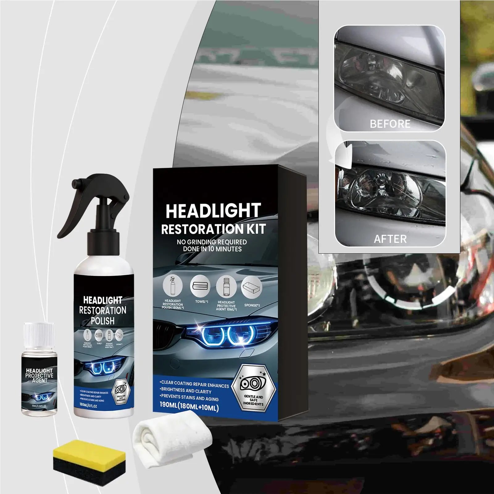 Restore Headlights in Minutes — Crystal Clear Lens Kit