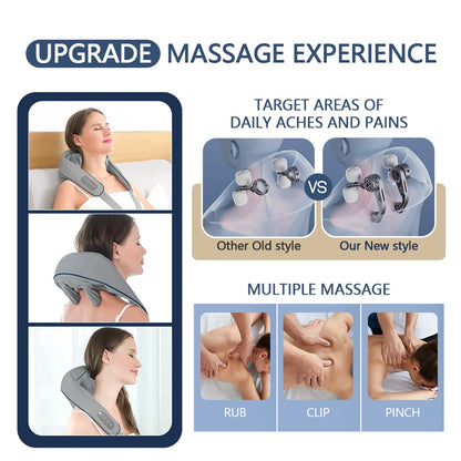 Wireless Neck and Back Massager with Heat and Kneading Technology