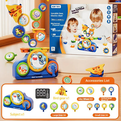 Electric Gear Building Set for Kids – 3D Rotating STEM Construction Toy