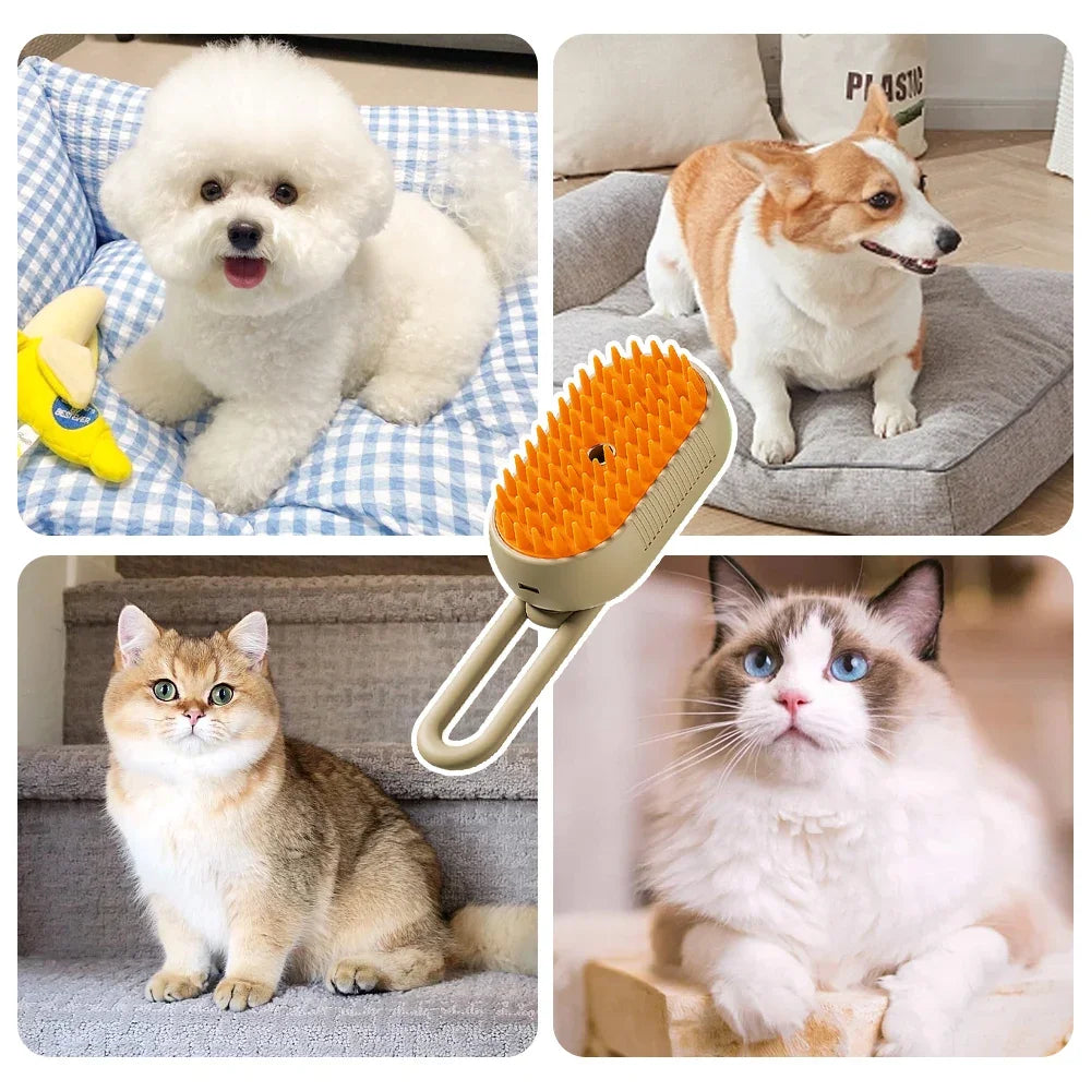 4-in-1 Steam Brush for Dogs and Cats - Pet Grooming & Hair Removal Tool