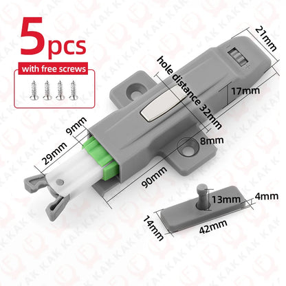 5-Pack Push-to-Open Cabinet Latches – Adjustable Hidden Door Catch