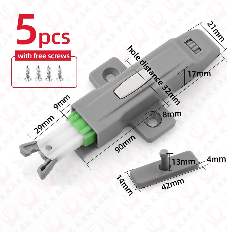 5-Pack Push-to-Open Cabinet Latches – Adjustable Hidden Door Catch