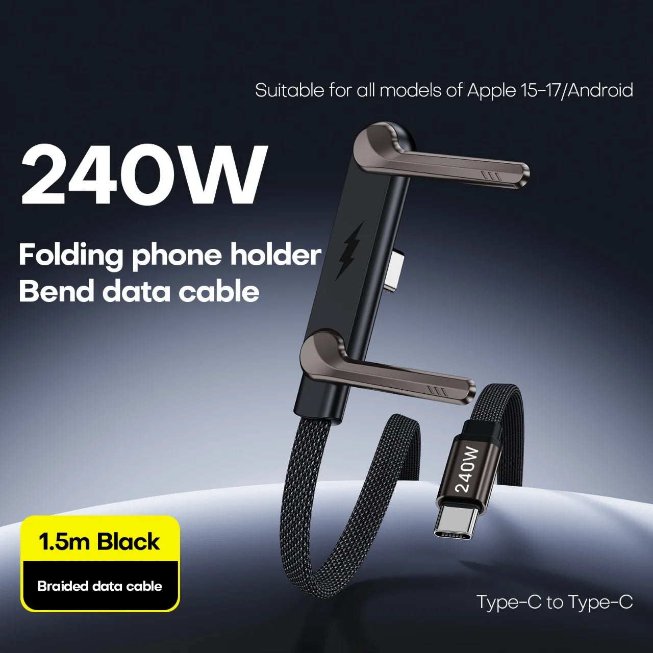 Fast Charging Cable with Foldable Phone Stand – 2-in-1 Design