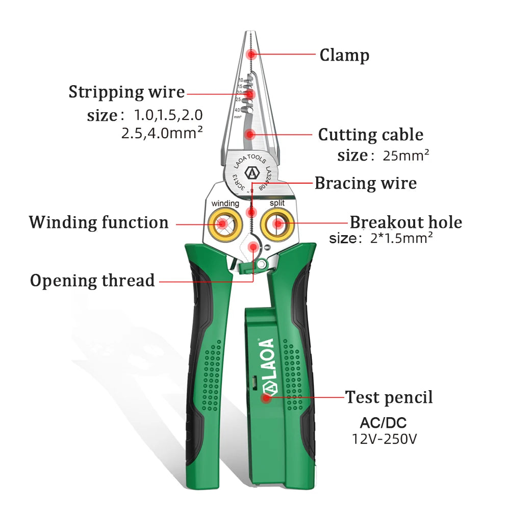 7-in-1 / 8-in-1 Stainless Steel Electrician’s Multi-Pliers (with or without Tester)
