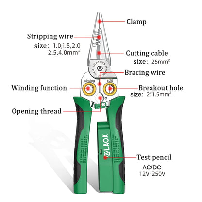 7-in-1 / 8-in-1 Stainless Steel Electrician’s Multi-Pliers (with or without Tester)