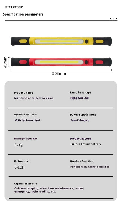 Rechargeable Magnetic COB Work Light – 360° Rotating LED Inspection Lamp