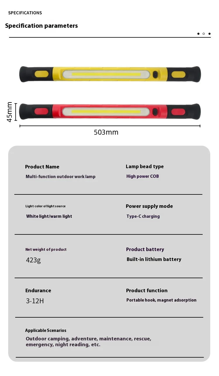 Rechargeable Magnetic COB Work Light – 360° Rotating LED Inspection Lamp