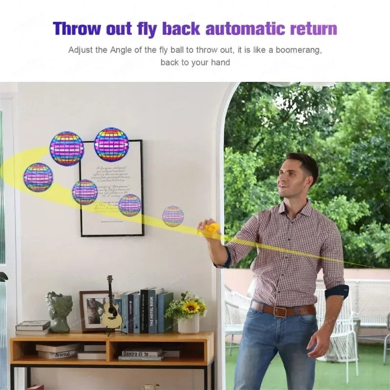 LED Hand-Controlled Flying Spinner Ball – 360° Hover & Boomerang Toy