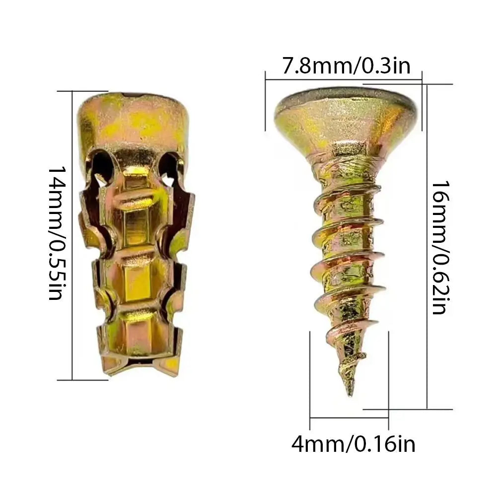Short Expansion Screw Set – Metal Anchors for Cabinet Hinge Repair