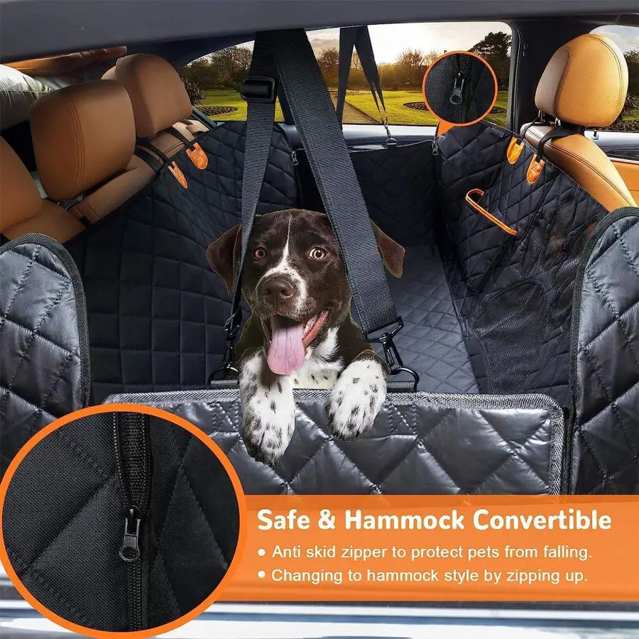 Waterproof Dog Car Seat Cover with Mesh Window & Side Zipper