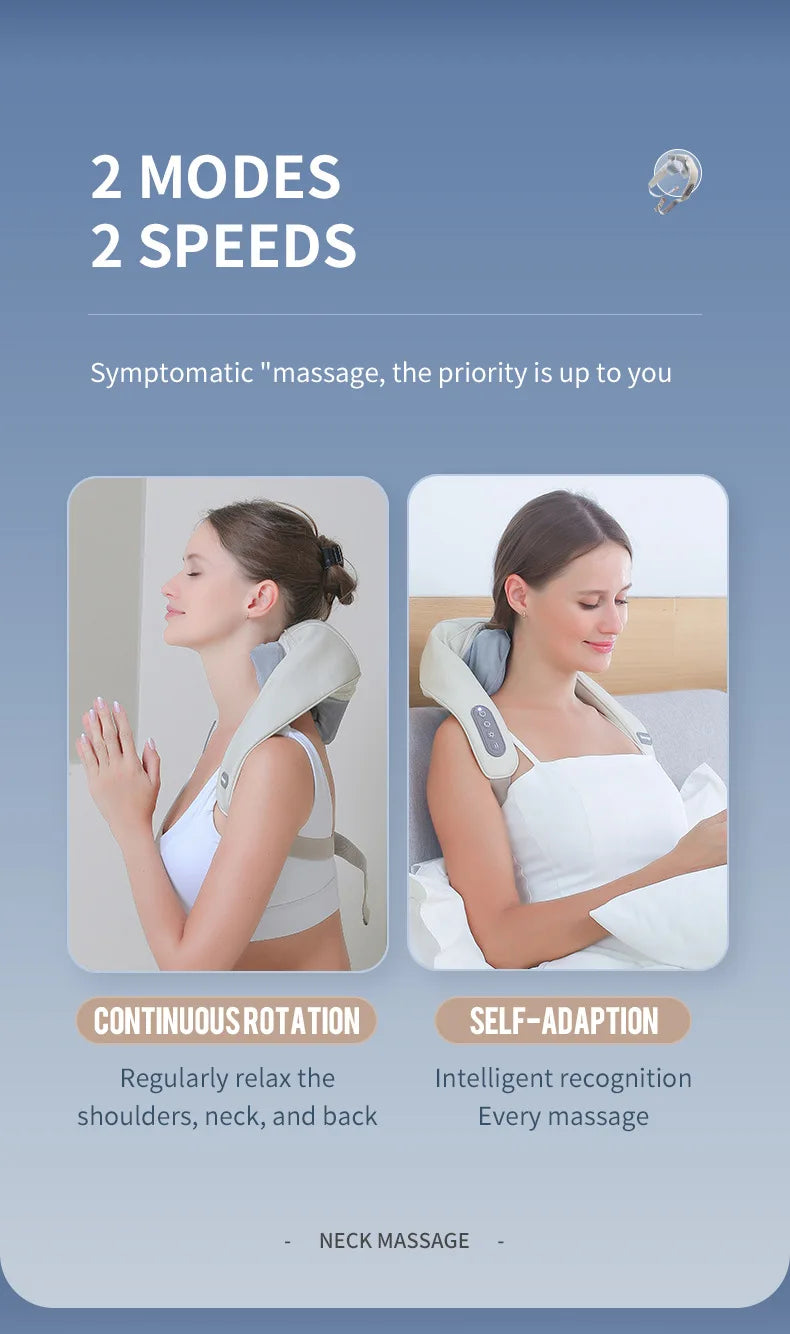 Wireless Neck and Back Massager with Heat and Kneading Technology