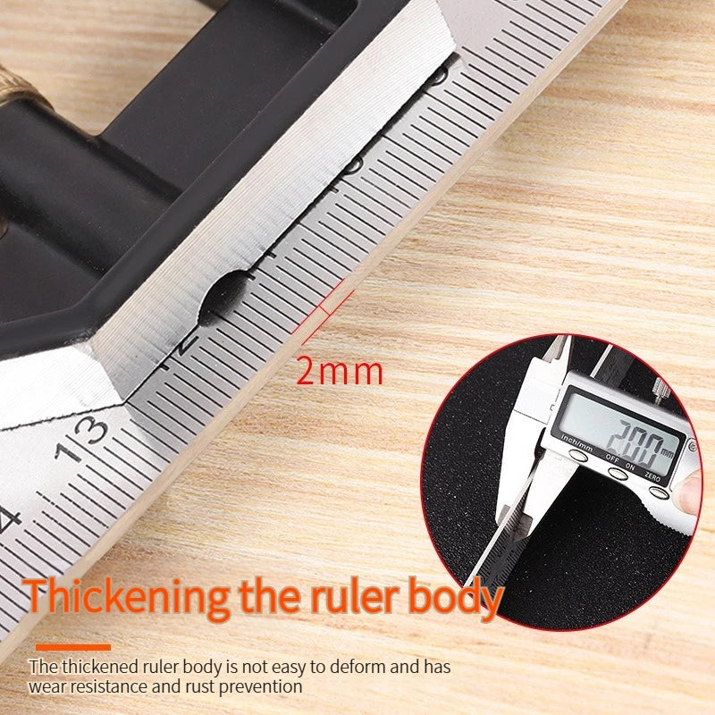 3-in-1 300mm Adjustable Measuring Ruler with Combination Square and Angle Finder