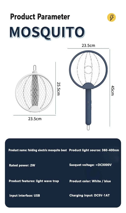 Foldable USB Electric Mosquito Zapper – 4-in-1 Silent Insect Killer Racket