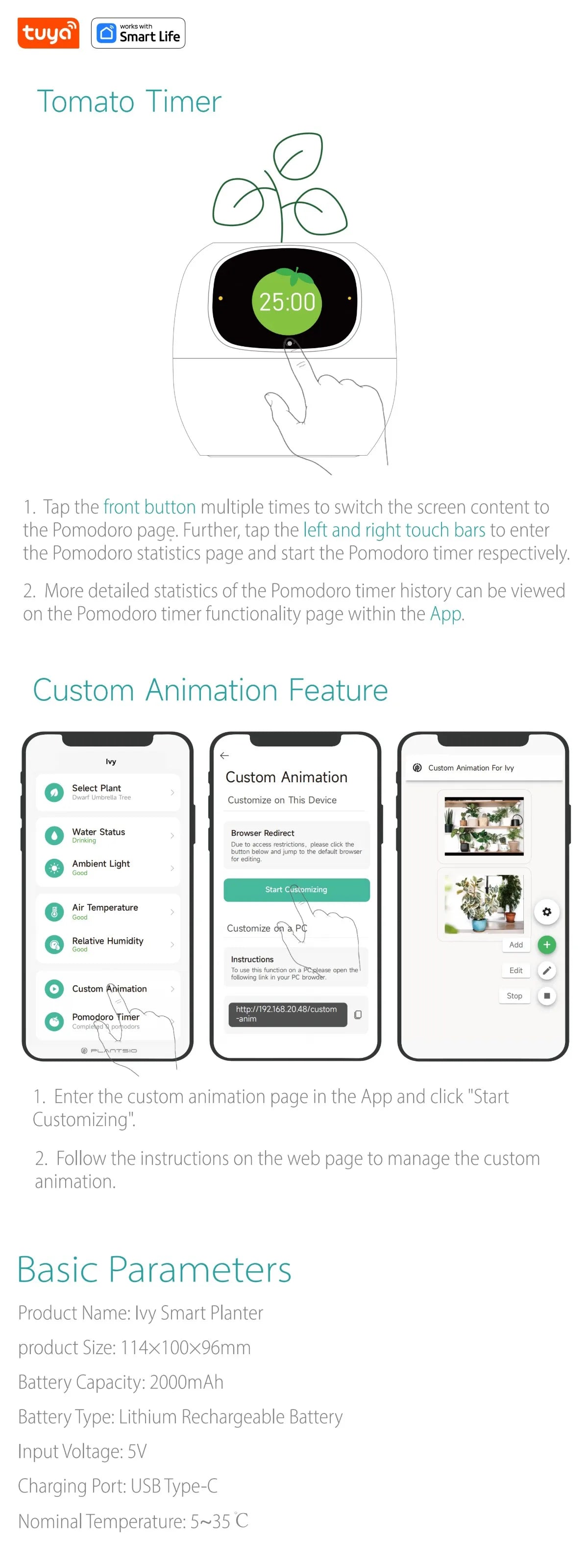 Tuya Ivy Smart Planter with Interactive AI & Customizable Display