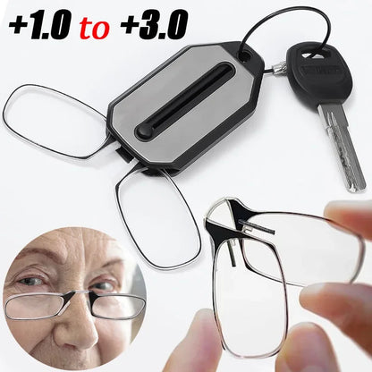 Portable Folding Nose Clip Reading Glasses with Keychain