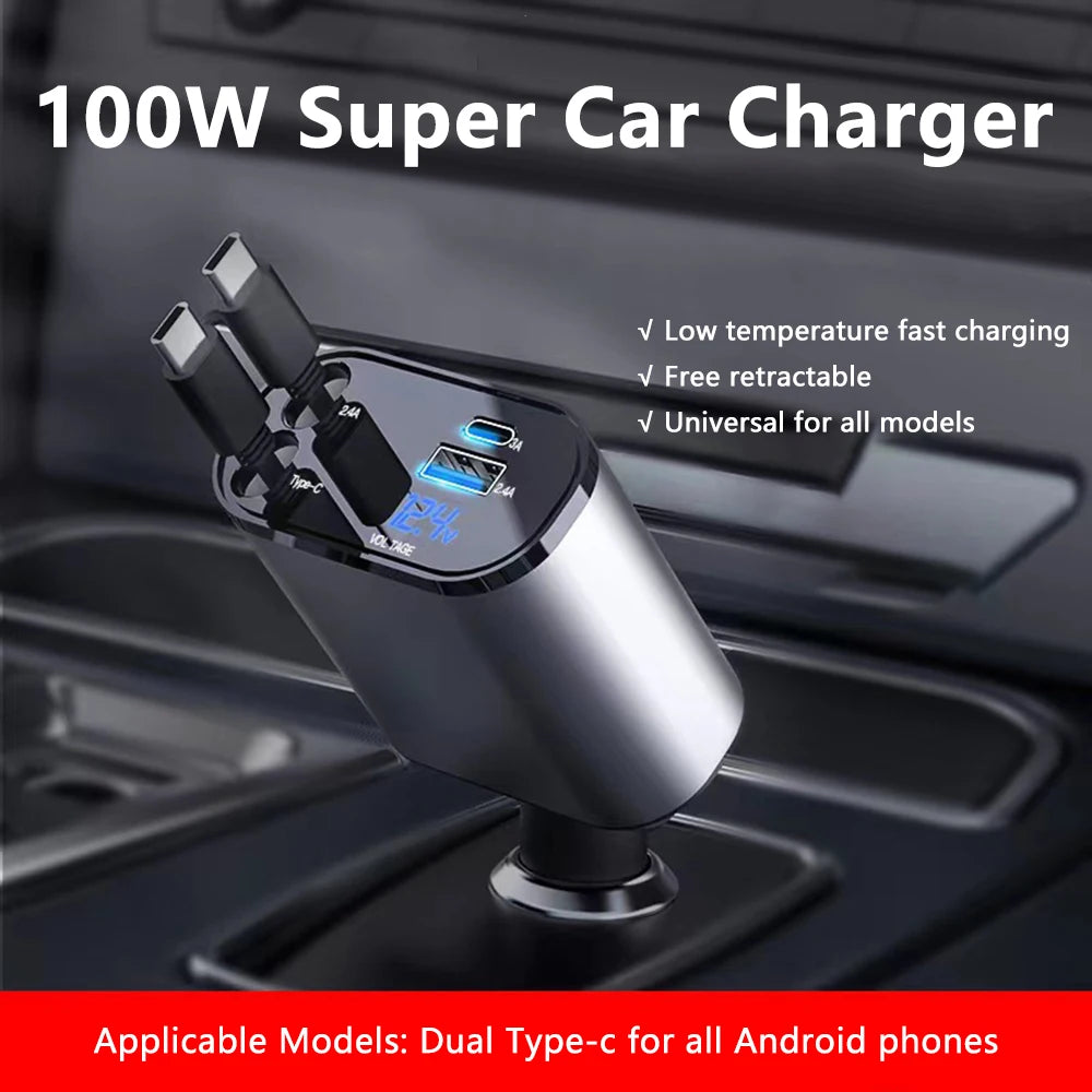 100W 4-in-1 Fast Charging Car Charger with Cigarette Lighter Adapter