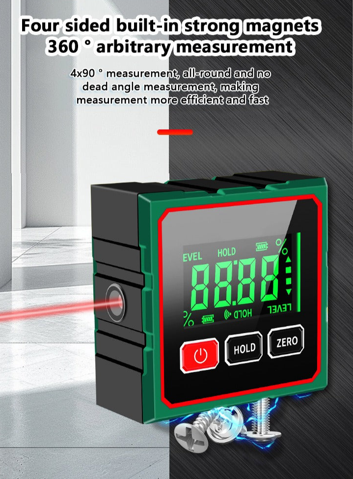 Digital Inclinometer with or without Laser – 1-Side or 4-Side Magnet – USB-C Rechargeable
