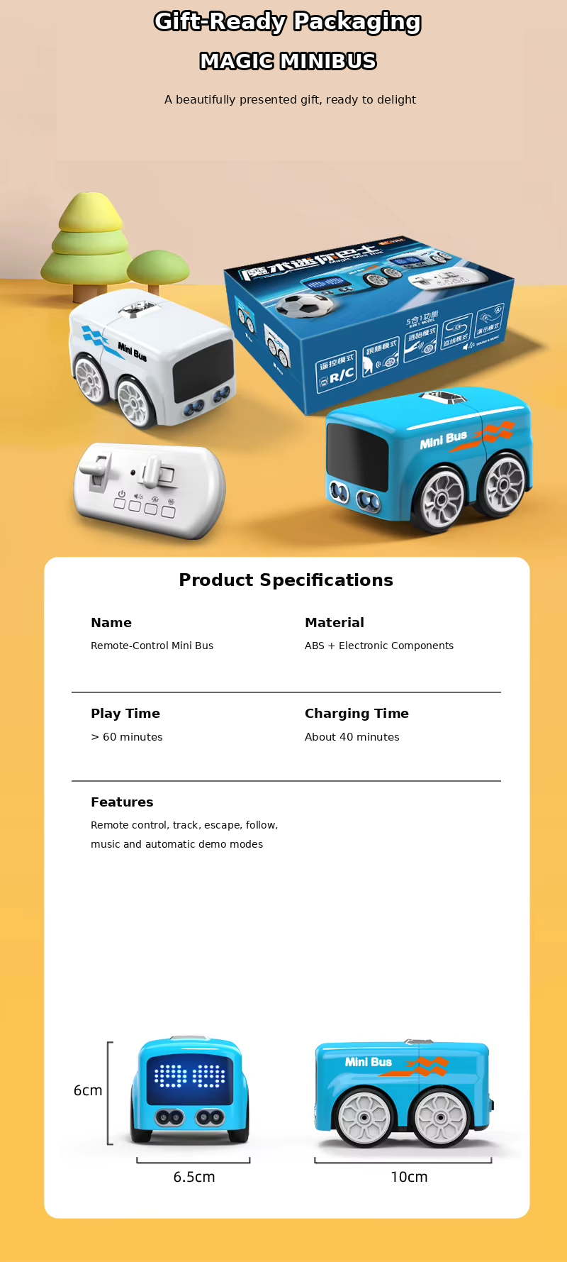 Gesture Sensing Mini Bus – Remote Control & Obstacle Avoidance Toy