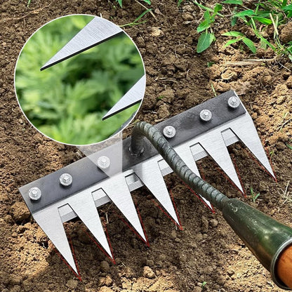 Heavy-Duty Carbon Steel Garden Weed Rake – 5 to 8 Teeth Options